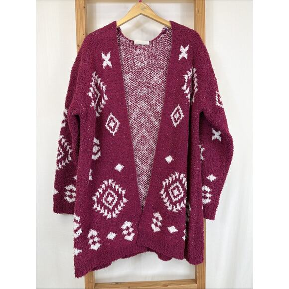 Savanna Jane Sweaters - NWT Savanna Jane Deep Pink Aztec Patterned Open Long Cardigan #1425 Size 1X